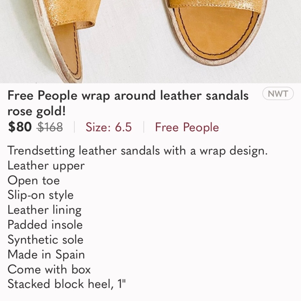 Free People wrap around leather sandals rose gold! - Picture 5 of 7